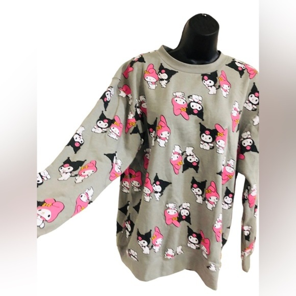 Hello Kitty Kuromi & My Melody gray graphic print sweatshirt size medium new - Picture 1 of 11